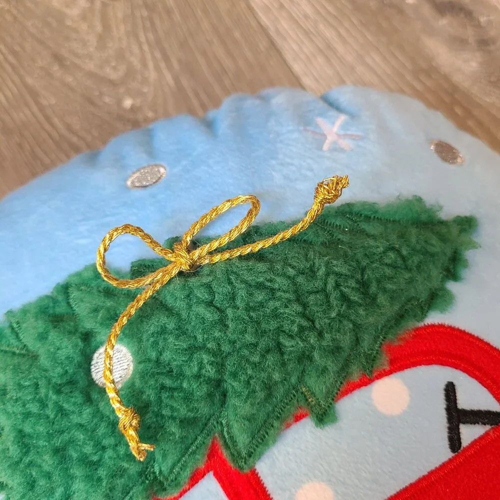 Christmas Pillow Holiday Decor Red Car with Christmas Tree Snow Globe Scene